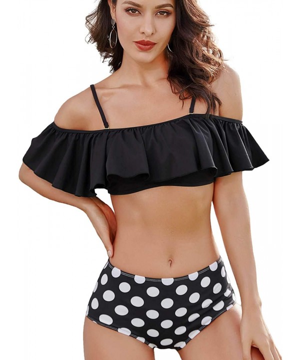 Womens Bikini Swimsuits - Bikinis for Women - Tankini Swimsuits - Black Dots - CZ196SWS5IY $20.74-Sets