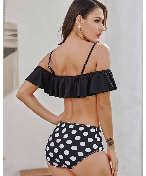 Womens Bikini Swimsuits - Bikinis for Women - Tankini Swimsuits - Black Dots - CZ196SWS5IY $20.74-Sets