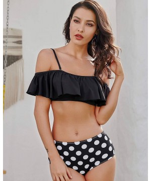 Womens Bikini Swimsuits - Bikinis for Women - Tankini Swimsuits - Black Dots - CZ196SWS5IY $20.74-Sets