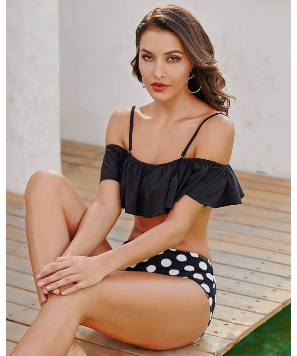 Womens Bikini Swimsuits - Bikinis for Women - Tankini Swimsuits - Black Dots - CZ196SWS5IY $20.74-Sets