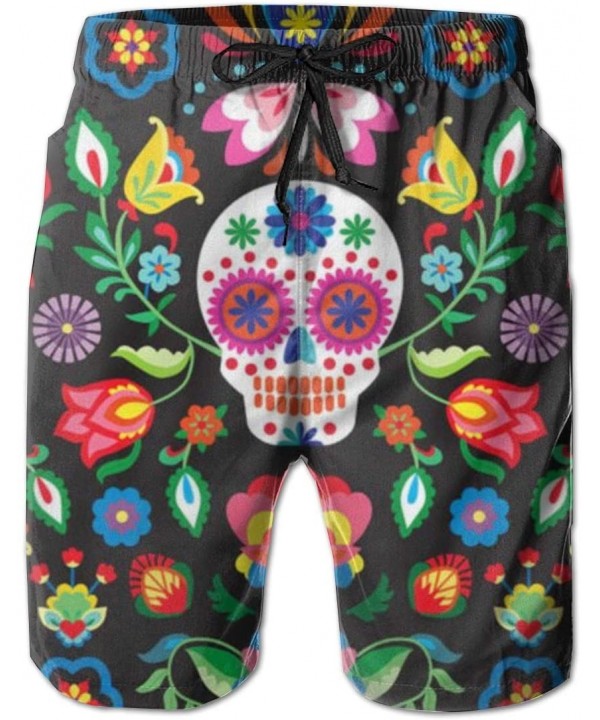 Men Beach Board Shorts Swim Trunks Bathing Suit - Mexican Sugar Skulls Flowers - Mexican Sugar Skulls Flowers - CS18TTZ4YSY $...