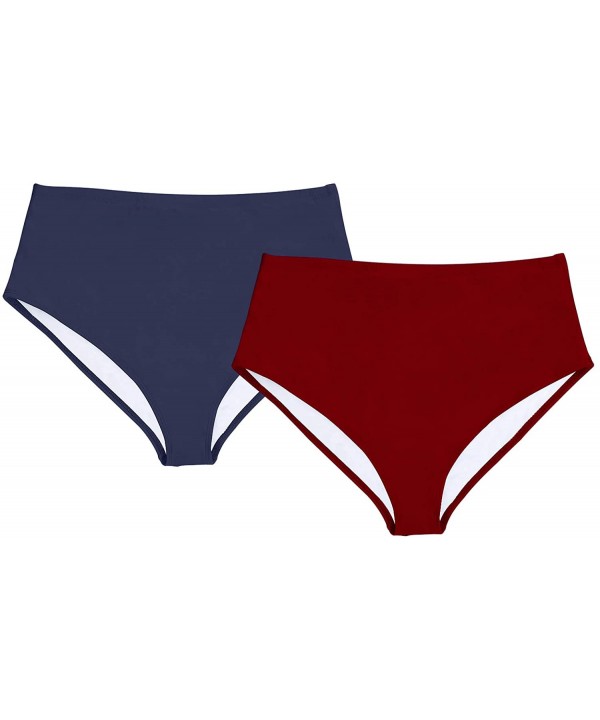 Women's Sexy Retro High Waisted Bikini Bathing Suit Bottoms 2 Pack - Blue Depths Dark Red - CB18UHHIT7E $13.41-Bottoms