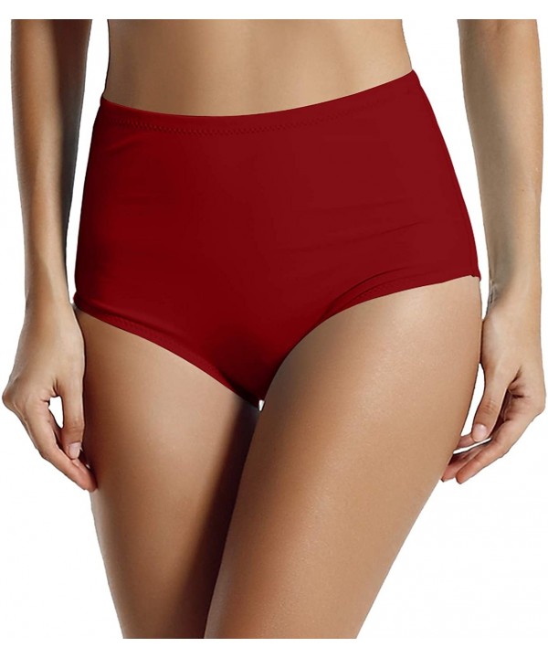 Women's Sexy Retro High Waisted Bikini Bathing Suit Bottoms 2 Pack - Blue Depths Dark Red - CB18UHHIT7E $13.41-Bottoms