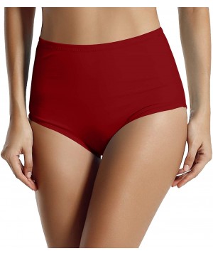 Women's Sexy Retro High Waisted Bikini Bathing Suit Bottoms 2 Pack - Blue Depths Dark Red - CB18UHHIT7E $13.41-Bottoms