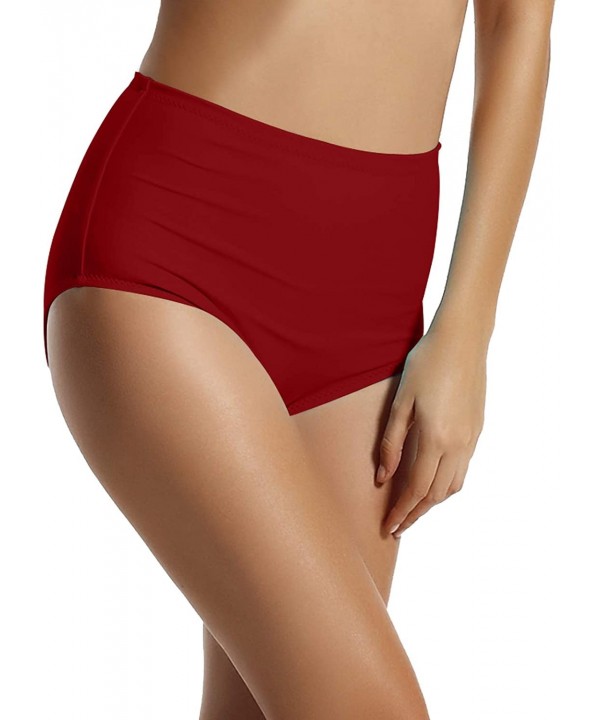 Women's Sexy Retro High Waisted Bikini Bathing Suit Bottoms 2 Pack - Blue Depths Dark Red - CB18UHHIT7E $13.41-Bottoms