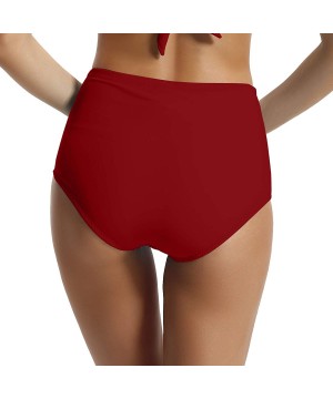 Women's Sexy Retro High Waisted Bikini Bathing Suit Bottoms 2 Pack - Blue Depths Dark Red - CB18UHHIT7E $13.41-Bottoms