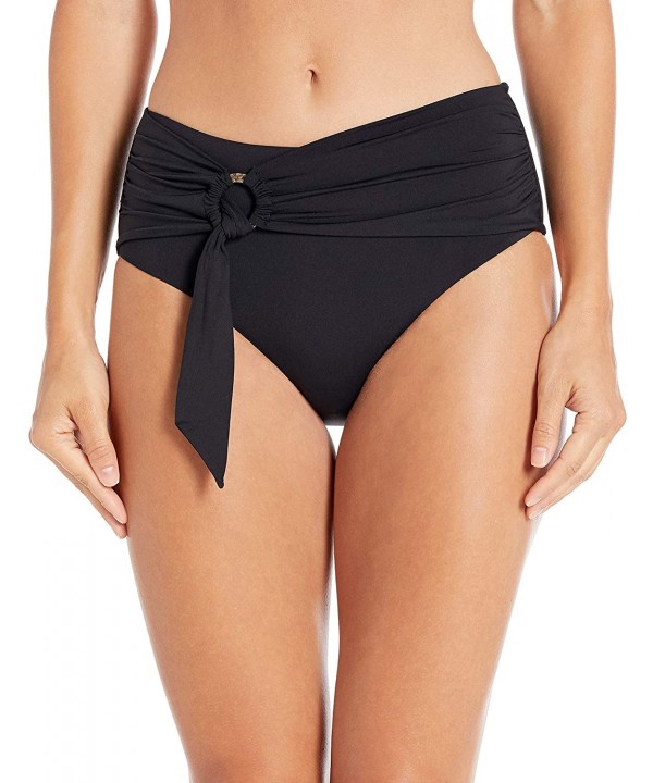 Women's Wide Side Bikini Bottom Swimsuit with Sash Belt - Active Black - CS18Q084H7G $53.59-Bottoms