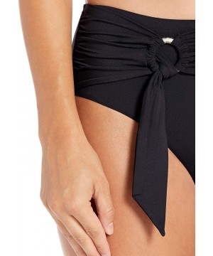 Women's Wide Side Bikini Bottom Swimsuit with Sash Belt - Active Black - CS18Q084H7G $53.59-Bottoms