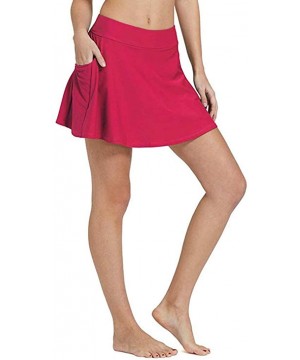 Women's Skirted Bikini Bottom High Waisted Beach Pocket Skirt - Red - CQ1967YSKWD $11.76-Tankinis