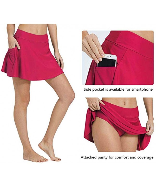 Women's Skirted Bikini Bottom High Waisted Beach Pocket Skirt - Red - CQ1967YSKWD $11.76-Tankinis