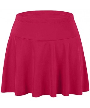 Women's Skirted Bikini Bottom High Waisted Beach Pocket Skirt - Red - CQ1967YSKWD $11.76-Tankinis