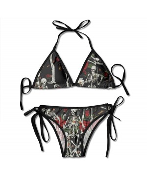 Skeleton Playing Violin Skull and Roses Bikini Set Beach Swimwear Two Piece Bikini Swimsuit for Women Girls Beachwear - CA18T...