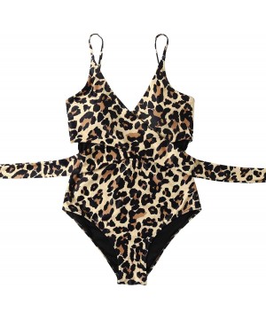 Women Wrap Cut Out One Piece Swimsuit High Waisted Monokini Bathing Suit - 93 Leopard - CX198COEEGR $23.76-One-Pieces