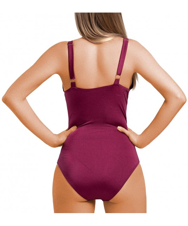 Women's One Piece Swimsuits Ruffle Front Swimwear Slimming Bathing Suit - Wine Red-31 - C718SEO05RK $16.86-Sets