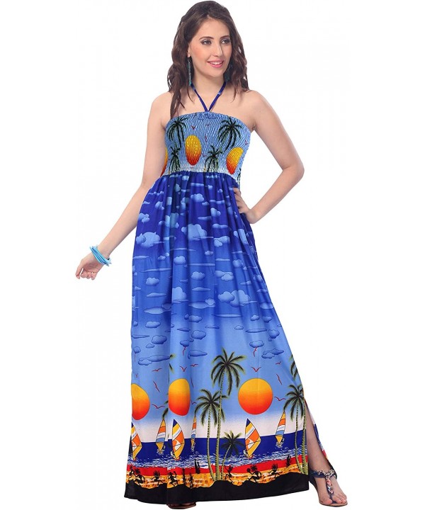 Women's Plus Size Tube Top Bandeau Midi Club Cocktail Dress Printed A - Blue_o882 - CI12HSDX0UZ $19.58-Cover-Ups