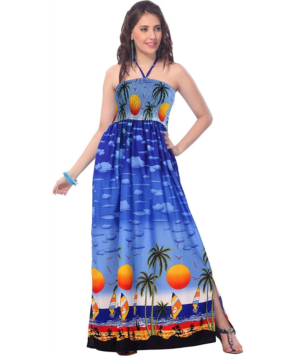 Women's Plus Size Tube Top Bandeau Midi Club Cocktail Dress Printed A - Blue_o882 - CI12HSDX0UZ $19.58-Cover-Ups