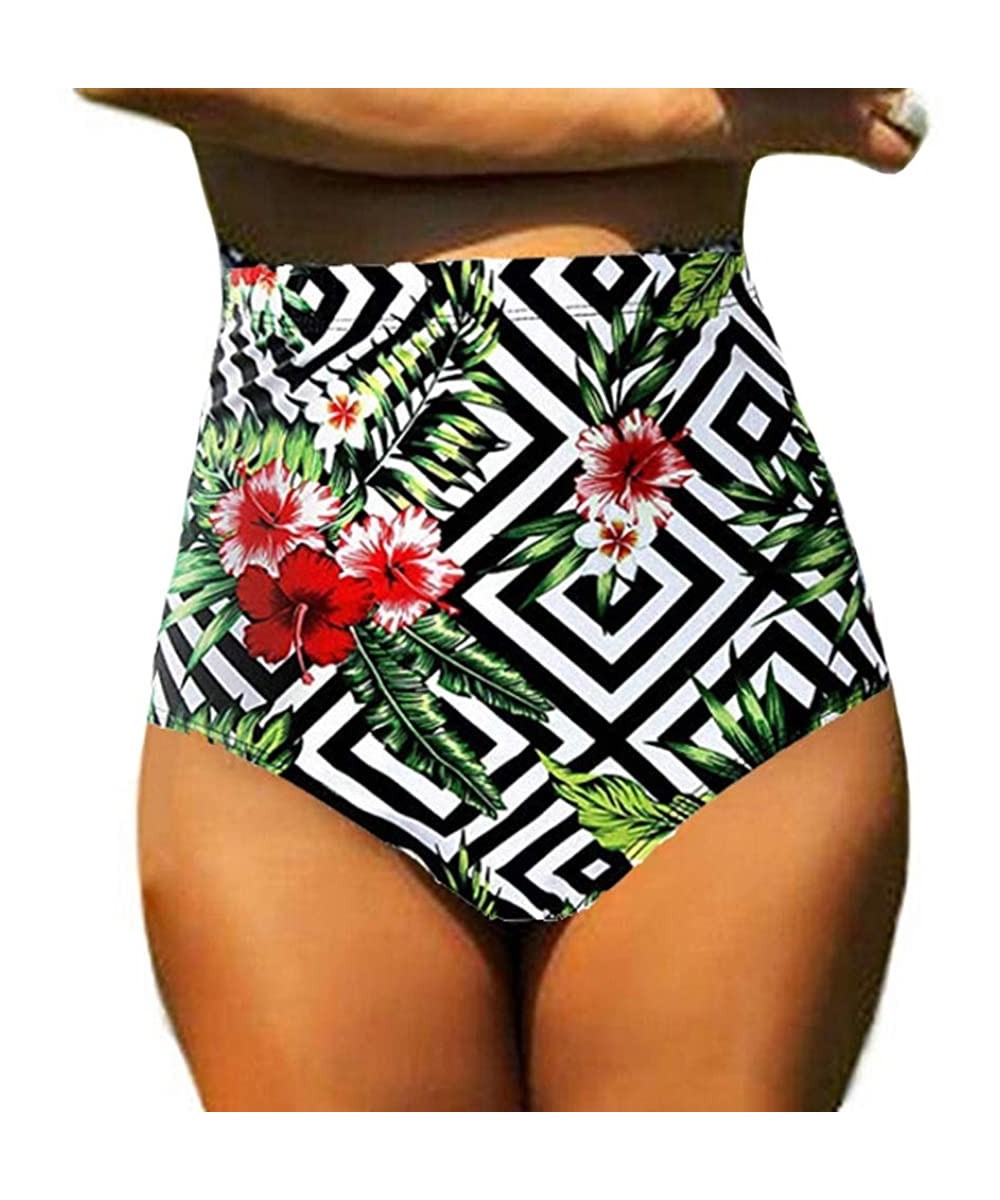 Women's Retro Bikini Bottoms High Waisted Bandage Cheeky Swim Underwear Swimsuit Shorts - Square - CY18QQSIG6S $9.32-Bottoms