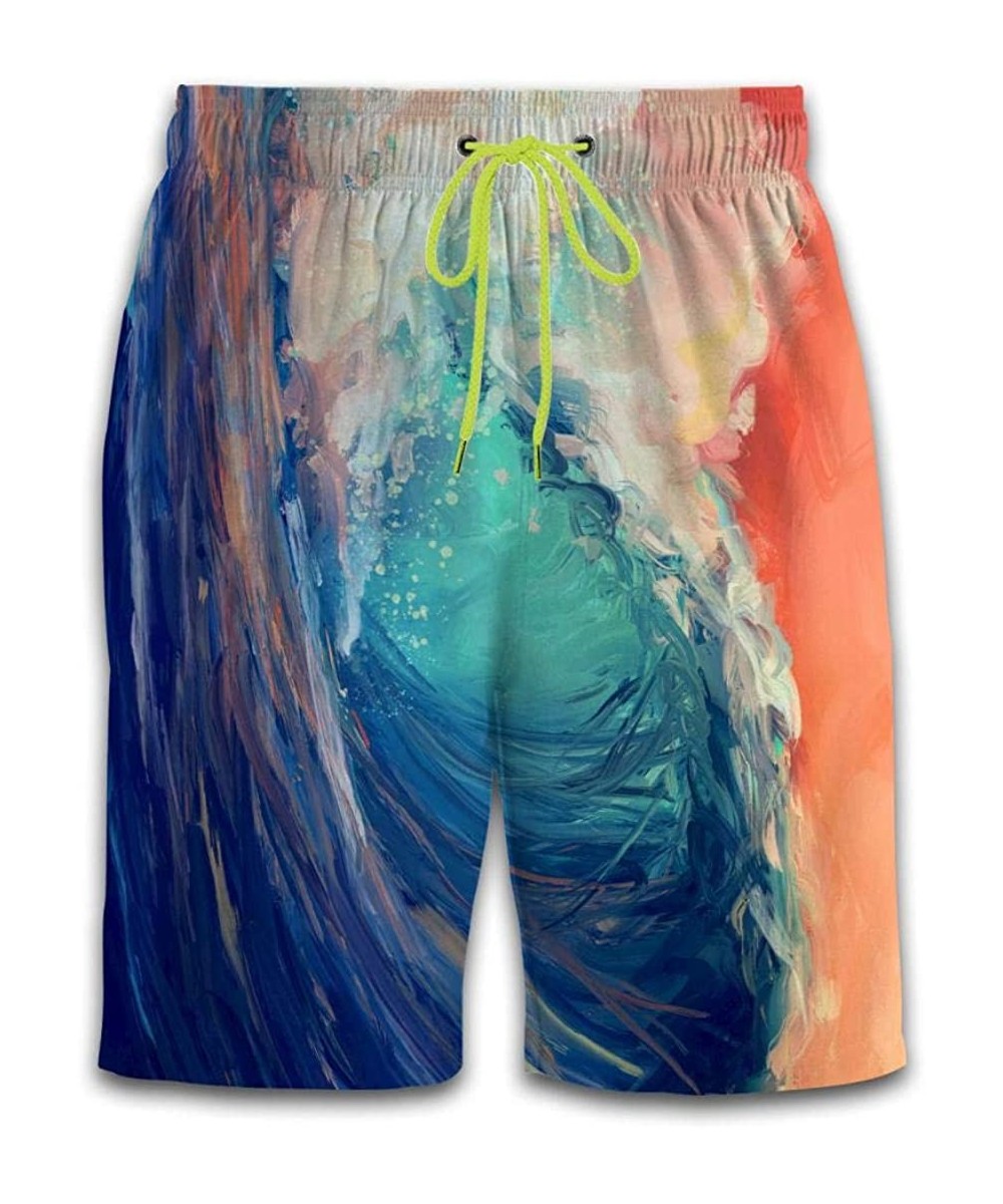 Men's Beach Shorts Blue Sea Waves Summer Loose Surf Shorts Swim Trunks - Blue Sea Waves - CW190G0MCXM $30.50-Board Shorts