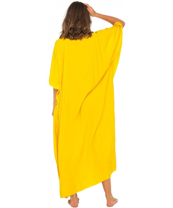 Womens Long African Print Beach Swim Suit Cover Up Caftan Poncho - Dancers Yellow - C1180X5QKL2 $35.09-Cover-Ups