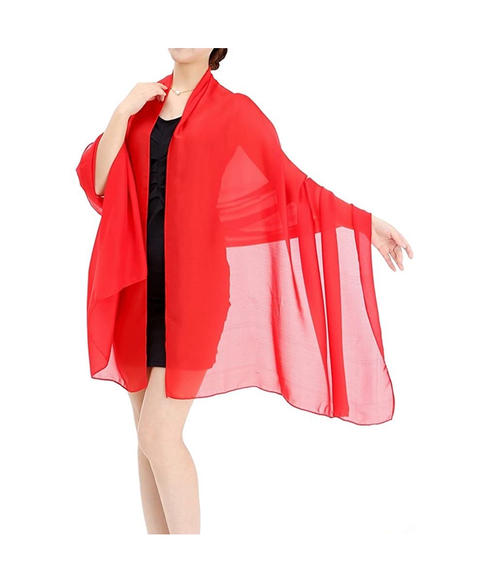 Women's Swimwear Imitate Silk Shawl Swimsuit Large Wrap Sheer Scarf - Red - CQ17YORKU3A $10.59-Cover-Ups