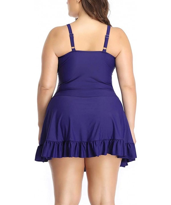 Womens Plus Size Ruched Tie Tankini Top Ruffled Skirts Set 2 Piece Swimsuit Swimwear - Solid Navy Blue - C7192W0DRDL $31.39-T...