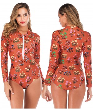 Womens Swimwear Monokini Swimsuits Sexy One Piece Bathing Suits Rash Guard - Red Flower - CA18SXGMHNA $18.83-One-Pieces