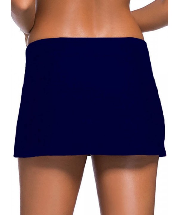 Women's Swimming Skirt Boardshort Waistband Solid Color Skort Bikini Bottom Swimdress - Navy Blue - CF18C35ZWHA $12.24-Tankinis