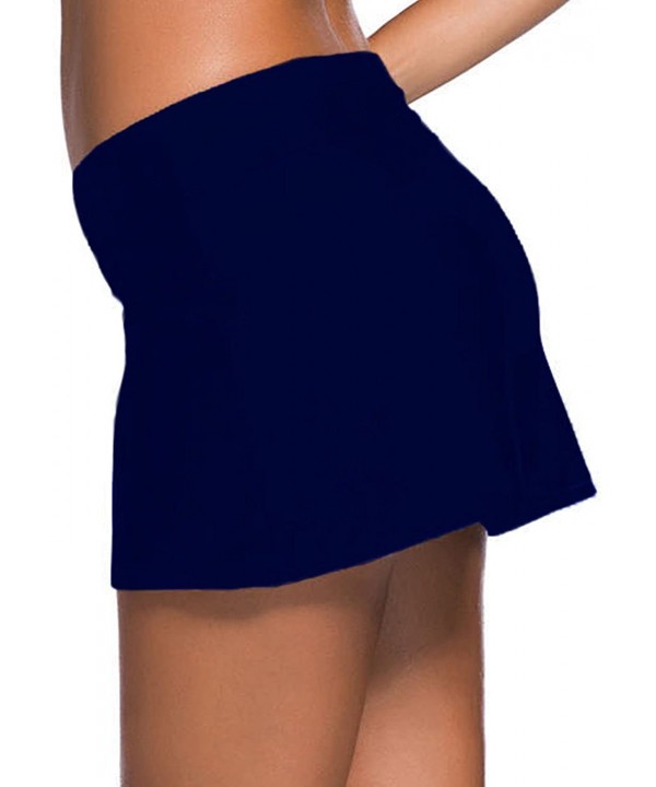 Women's Swimming Skirt Boardshort Waistband Solid Color Skort Bikini Bottom Swimdress - Navy Blue - CF18C35ZWHA $12.24-Tankinis