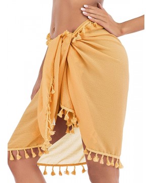 Womens Sarong Swimsuit Cover Up Beach Wrap Skirt Swimwear Bikini Cover-ups Short - Yellow - CX197RCEQDC $12.69-Cover-Ups