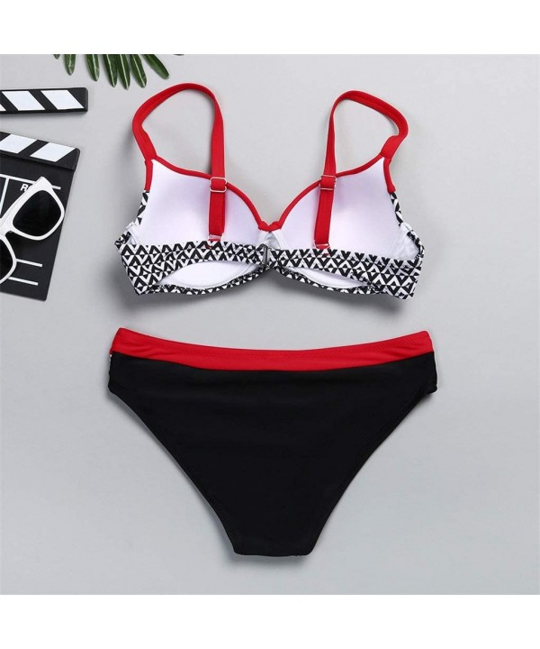 Women's 2 Piece Underwire Bikini Swimsuits Push Up Color Block Printed Swimsuit Padded Beach Bathing Suit - Red - C0194YEHY6S...