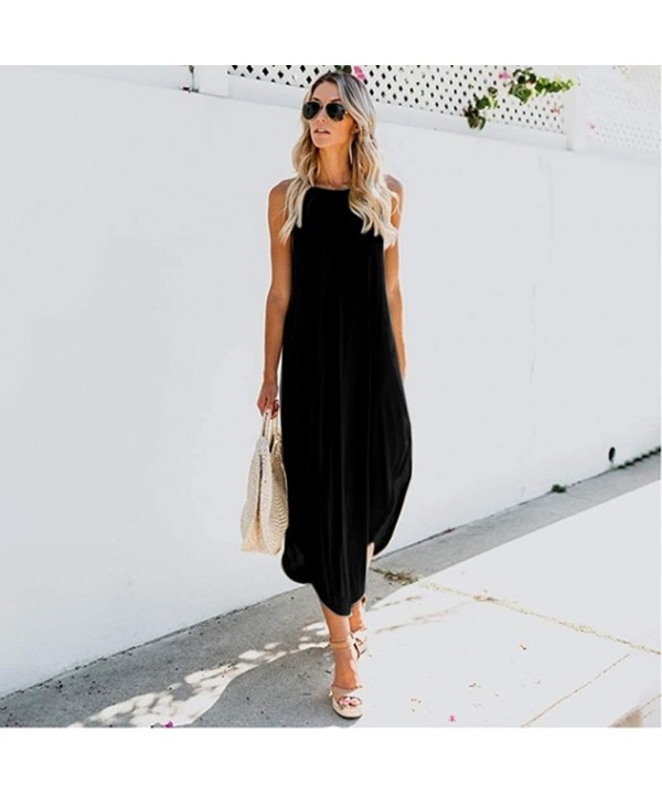 Women Dress Vinatge Boho Solid Sun Dresses Party Cami Dress Casual Loose Sleeveless Long Maxi Dress Plus Size Black - C71908U...