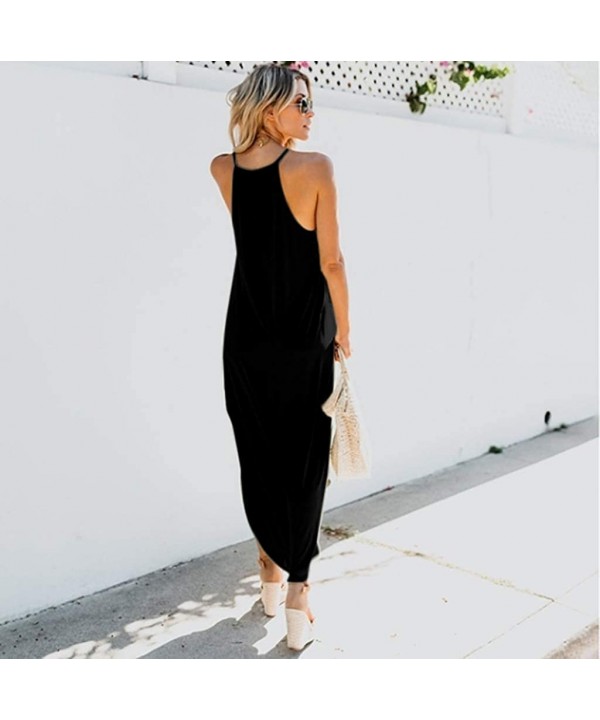 Women Dress Vinatge Boho Solid Sun Dresses Party Cami Dress Casual Loose Sleeveless Long Maxi Dress Plus Size Black - C71908U...