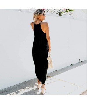 Women Dress Vinatge Boho Solid Sun Dresses Party Cami Dress Casual Loose Sleeveless Long Maxi Dress Plus Size Black - C71908U...