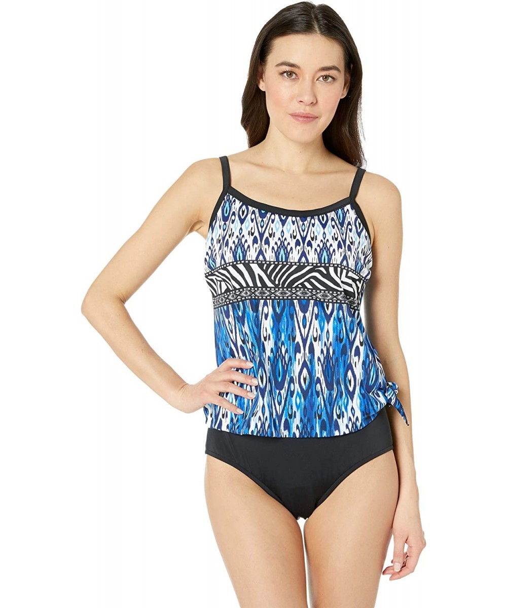 Women's Scoop Neck Faux Side Tie One Piece Swimsuit - Navy//Safari - C618KNAYOY2 $29.00-One-Pieces