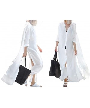 Womens Swimsuit Cover Ups Long Lace Kimono Robe Sheer Lingerie Dress Maxi Beach Dress - A White - CH19CXRHWQX $22.17-Cover-Ups