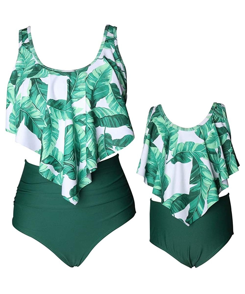 Women's Swimwear Girls Bathing Suit Mommy and Me Swimsuit Swimwear Bikini Set - Leaf - CI18O29SO9Z $11.61-Sets