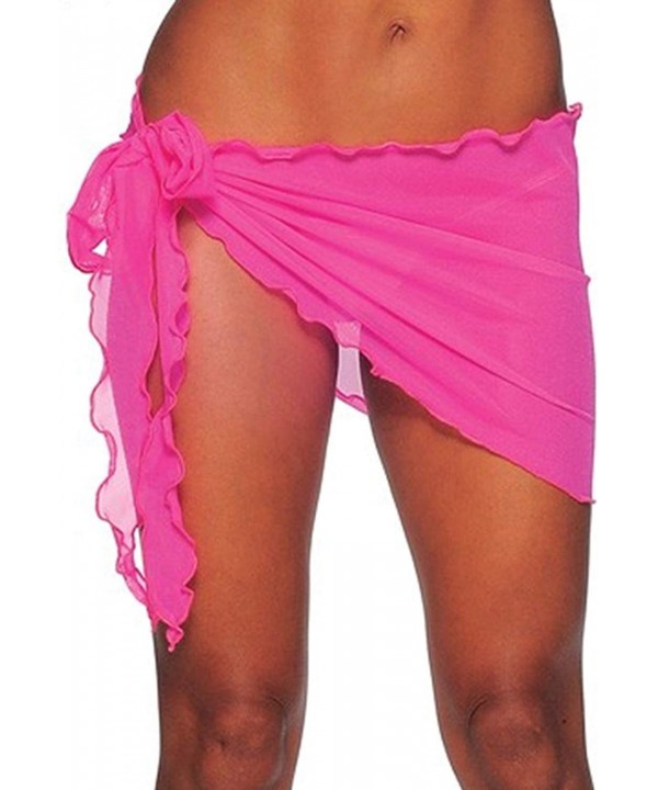 Women Beach Short Sarong Sheer Chiffon Side Tie Ruffle Cover Up Pareo Swimsuit Canga Wrap Soild Mini Skirt Swimwear - Rose Re...