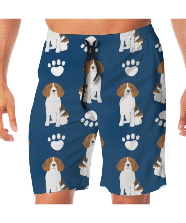 Mens Casual Beach Shorts Swim Trunks Quick Dry Half Pants - Beagles Paw Navy Blue Printed - CO19CDSQ63G $20.96-Trunks