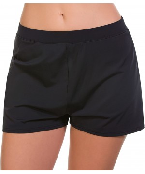 Women's Solid Shaping Zip-Pocket Board Short - Black - C812FP2E2VR $25.02-Board Shorts