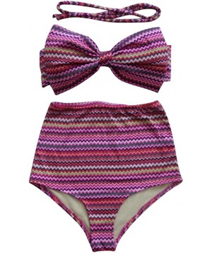 2PCS Womens High Waisted Swimsuit Bathing Suit Set Beach Bikini Swimwear - Purple Wave - CP18DTTMDRR $10.58-Sets