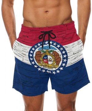 Distressed Missouri State Flag Men's Swim Trunks Beach Shorts with Pockets - C718ENAG4HE $26.02-Trunks