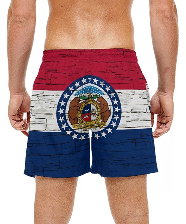 Distressed Missouri State Flag Men's Swim Trunks Beach Shorts with Pockets - C718ENAG4HE $26.02-Trunks