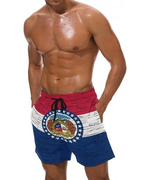 Distressed Missouri State Flag Men's Swim Trunks Beach Shorts with Pockets - C718ENAG4HE $26.02-Trunks