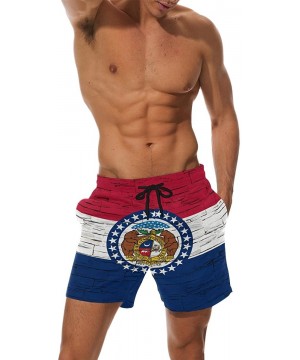 Distressed Missouri State Flag Men's Swim Trunks Beach Shorts with Pockets - C718ENAG4HE $26.02-Trunks