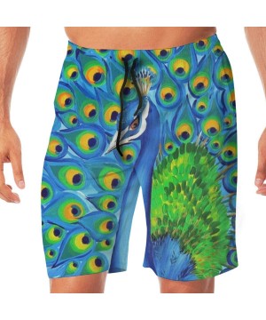 Men's Quick Dry Printed Short Swim Trunks 2 Pockets No Mesh Lining Swimwear - Colourful Wild Peacock - CK190SIDC9W $19.59-Trunks