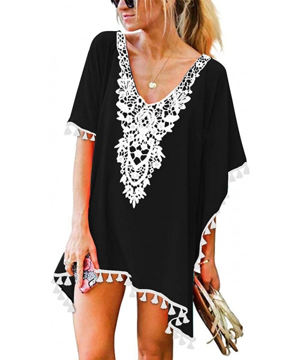 Women's Crochet Chiffon Tassel Swimsuit Beach Bikini Cover Ups for Swimwear - 00-black - CE18NNEICKT $15.30-Cover-Ups