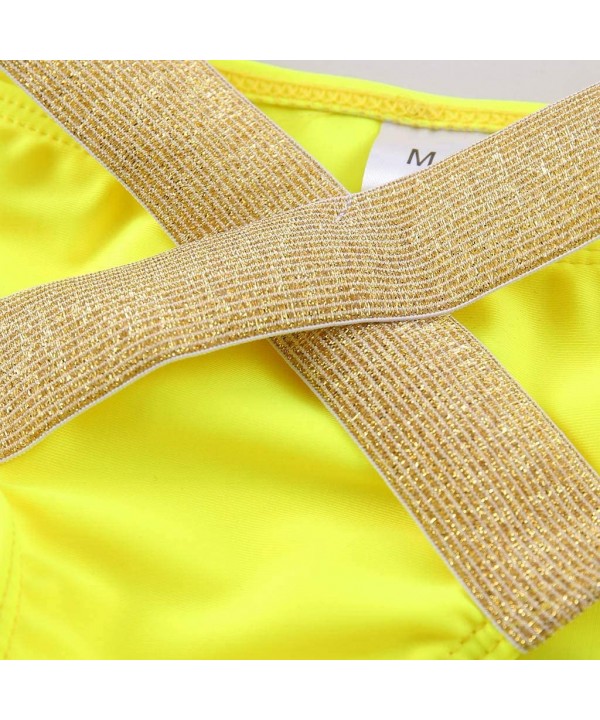 2020 Women Two Piece Swimsuits Gold Stamping Printing Cut Out High Cut Lace Up Beach Bathing Suits - Yellow - CG197KZX9QZ $18...