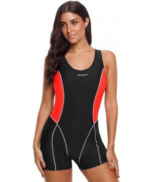 Women's Athletic Sports Boyleg One Piece Swimsuits Colorblock Racerback Swimwear - Orange - CI18Q05Z2DR $24.44-Racing