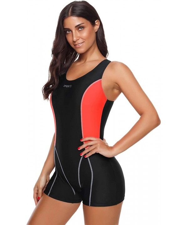 Women's Athletic Sports Boyleg One Piece Swimsuits Colorblock Racerback Swimwear - Orange - CI18Q05Z2DR $24.44-Racing