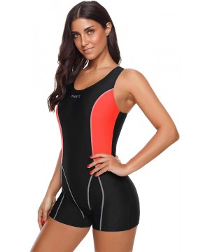 Women's Athletic Sports Boyleg One Piece Swimsuits Colorblock Racerback Swimwear - Orange - CI18Q05Z2DR $24.44-Racing